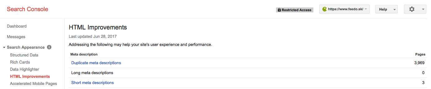 Search console checking meta description